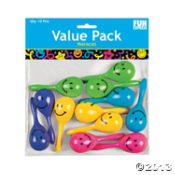 Plastic Smile Face Maracas<br>2 3/4"-1 dozen